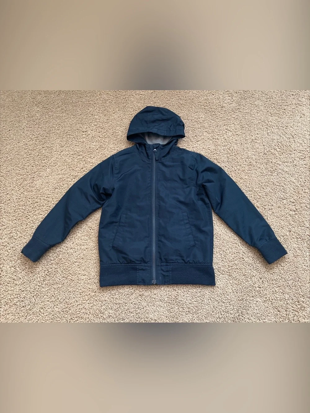 Children’s Place Boys Navy Blue Hooded Full Zip Windbreaker Jacket Size Medium